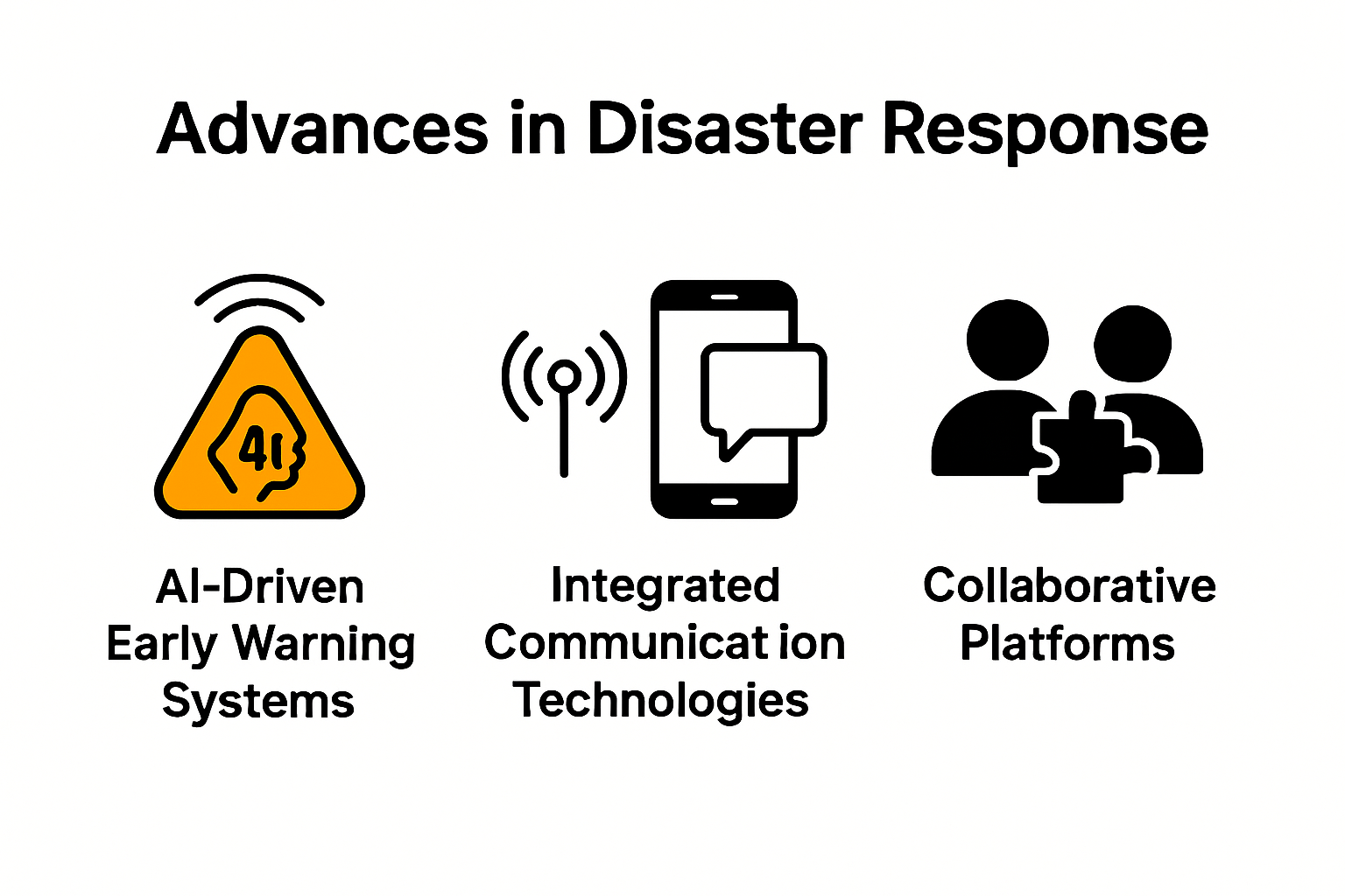 Infographic showing four main technology advances in disaster response