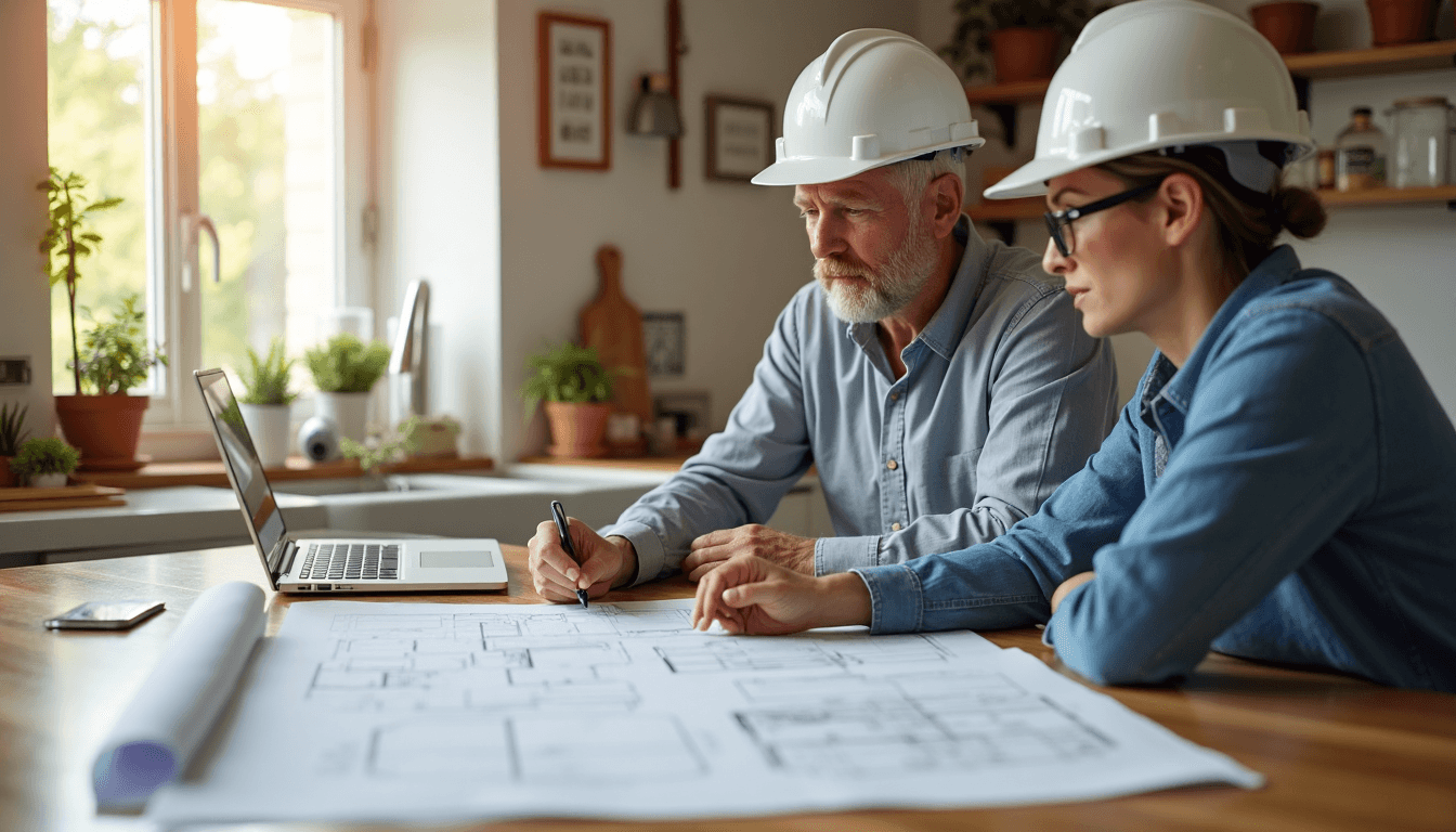 Contractor and homeowner planning restoration project