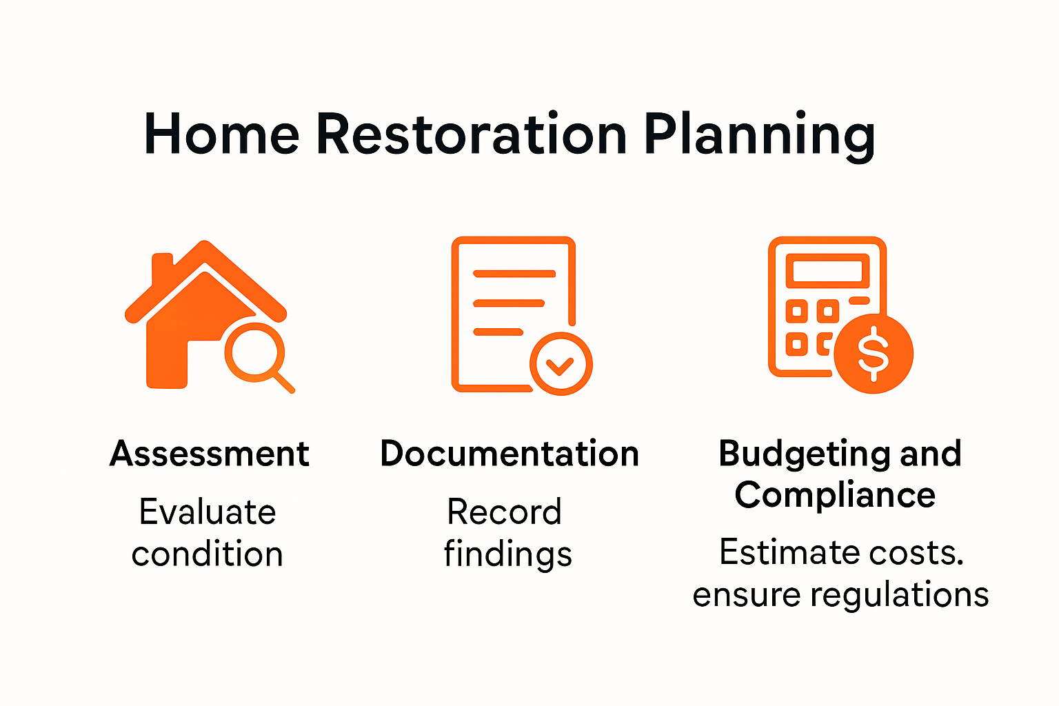 Visual steps for home restoration planning process