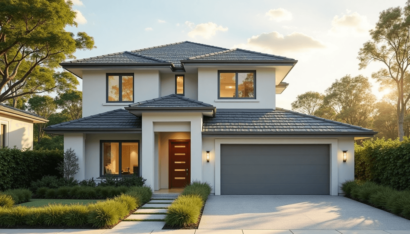 Modern smart home exterior with security features