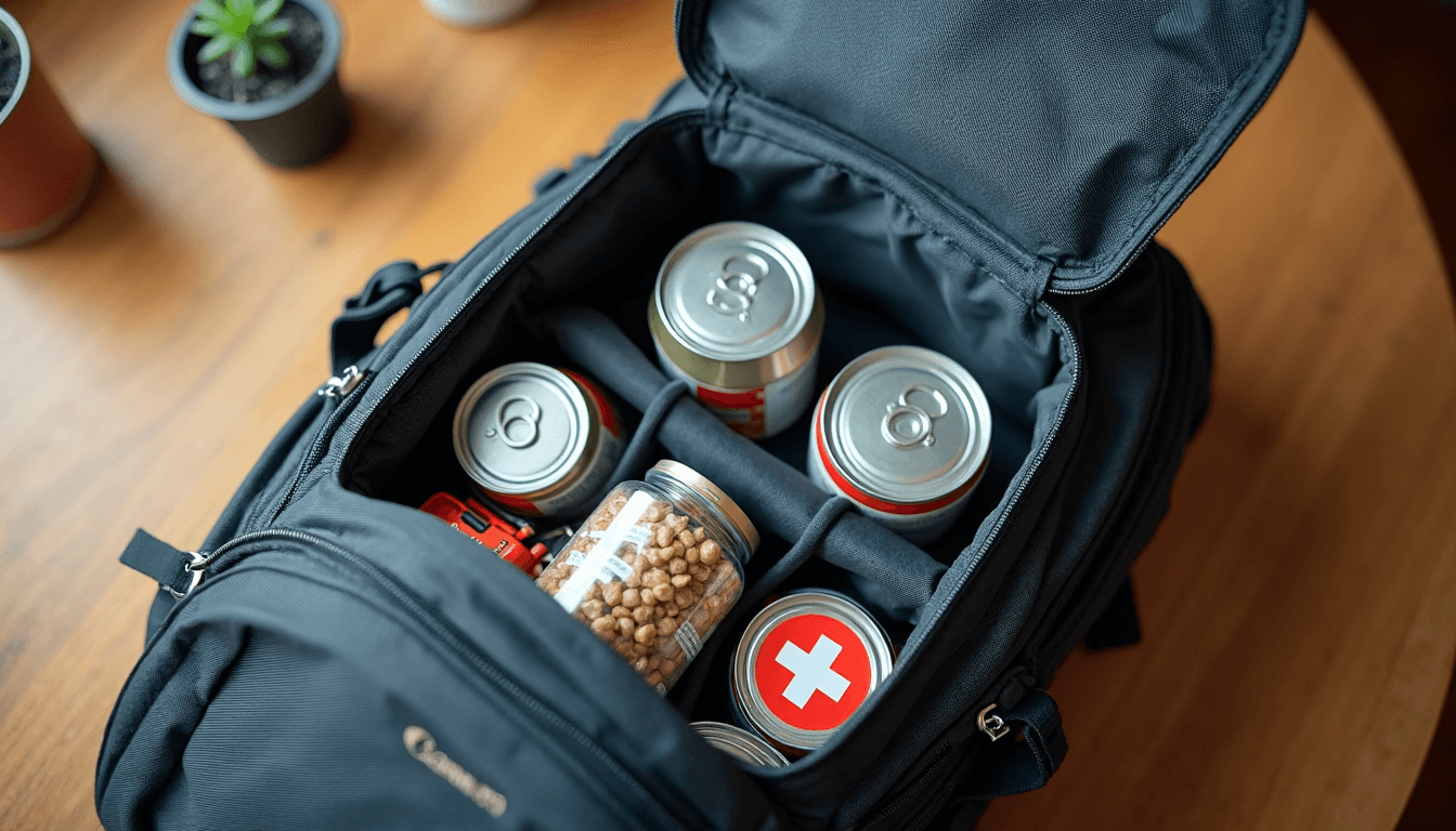 Open emergency kit packed with essentials