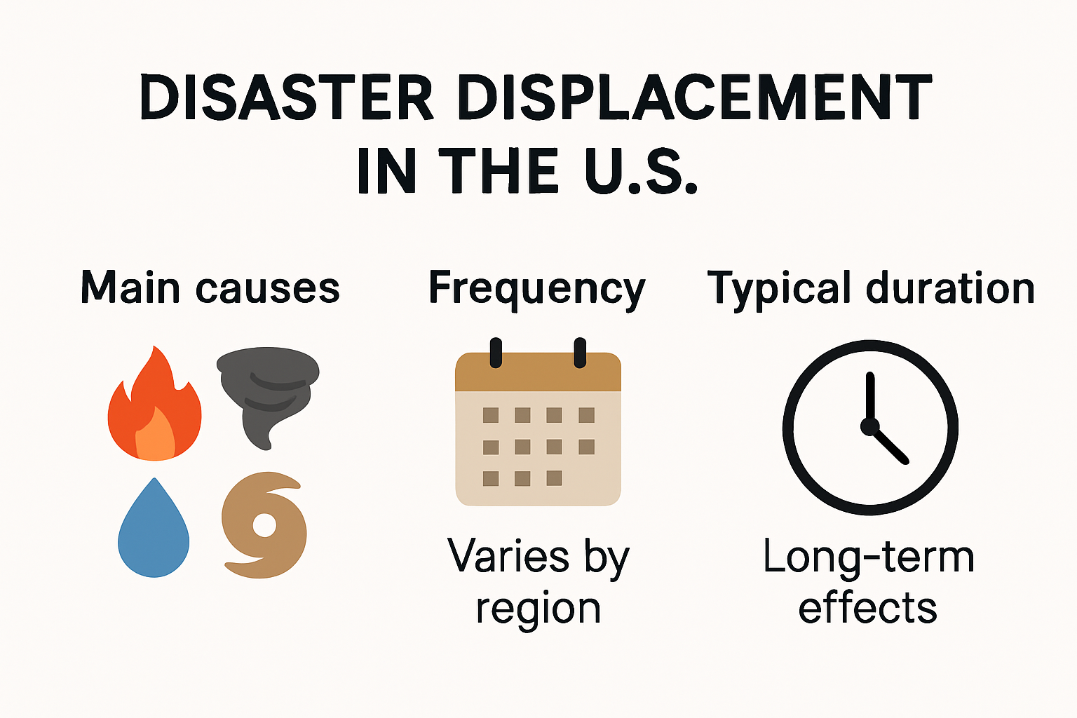 Infographic showing disaster displacement patterns and impacts