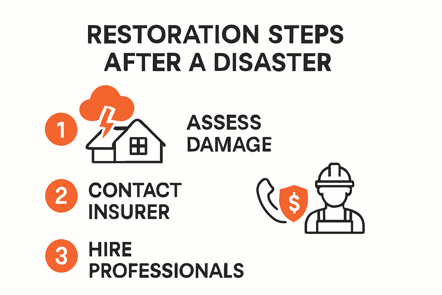 Key Restoration Steps for Charlotte Property Owners in 2025 2 Step-by-step infographic of key property restoration steps