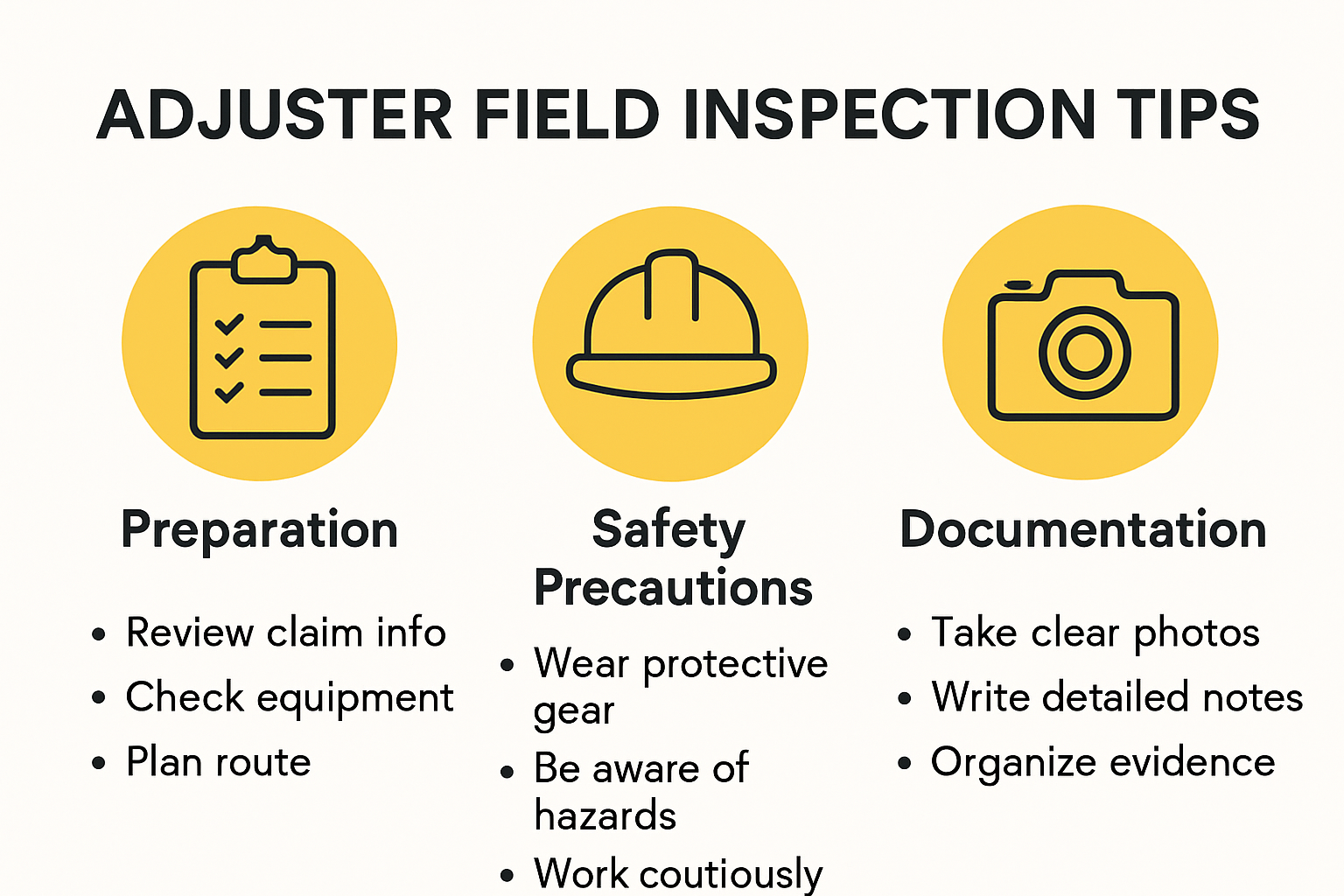 Infographic outlining top tips for adjuster field inspections