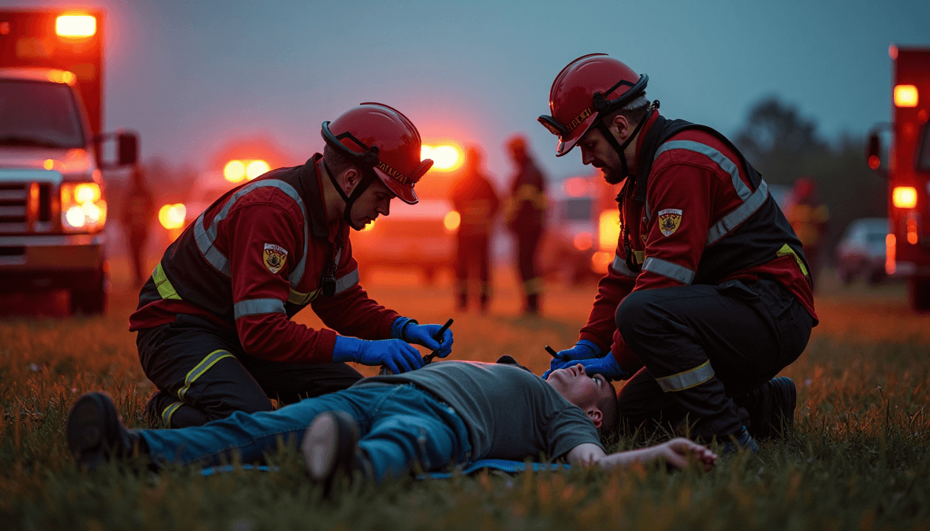 Paramedics delivering triage and urgent care outdoors
