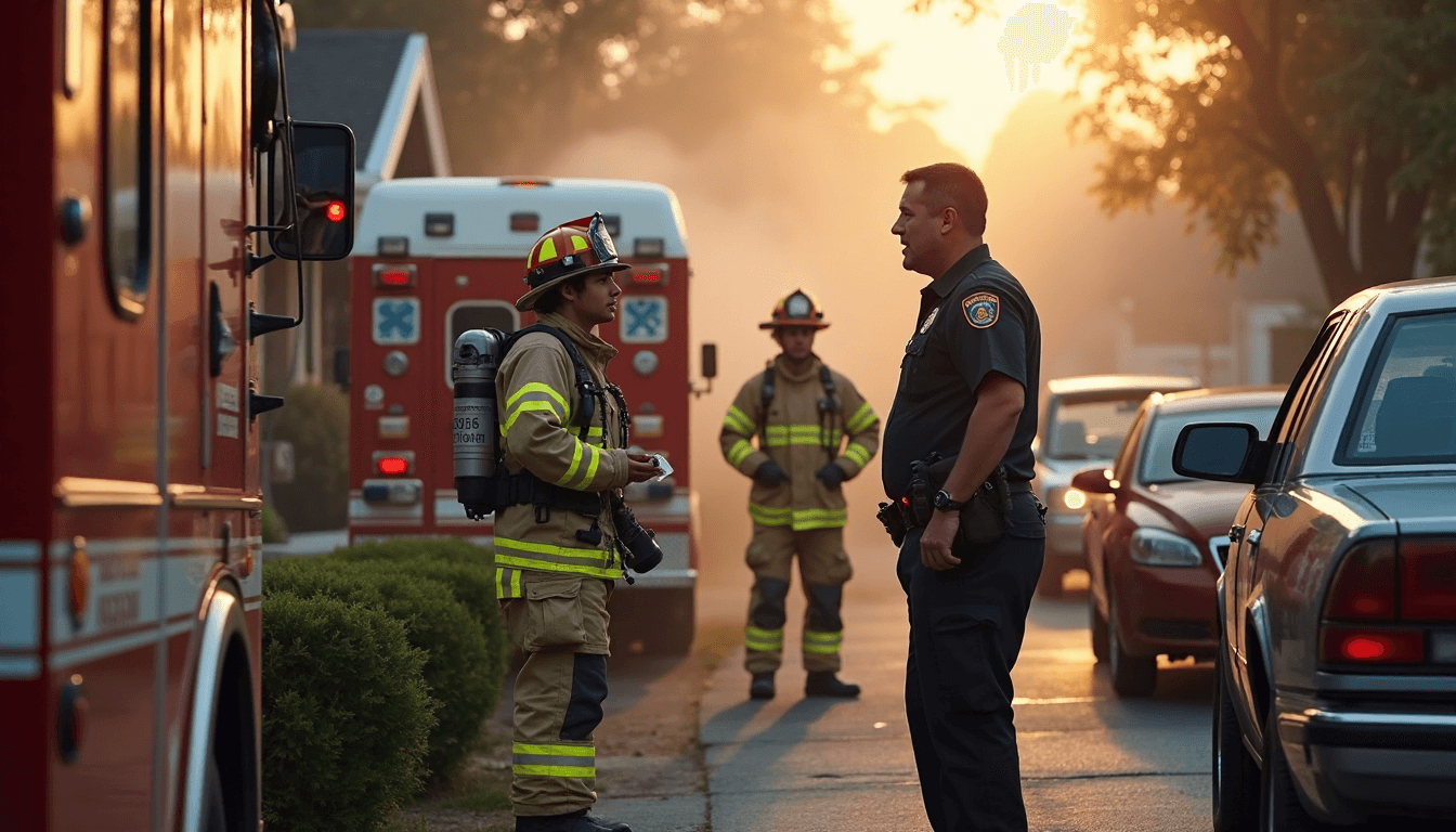 First responders working together outside home