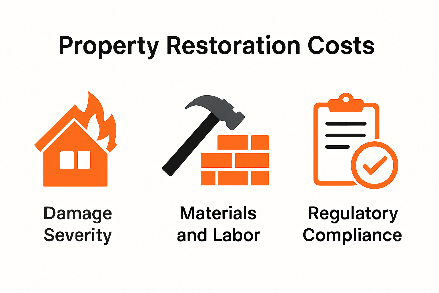Property Restoration Costs in Charlotte, NC: Guide for 2025 2 Key factors impacting property restoration costs infographic
