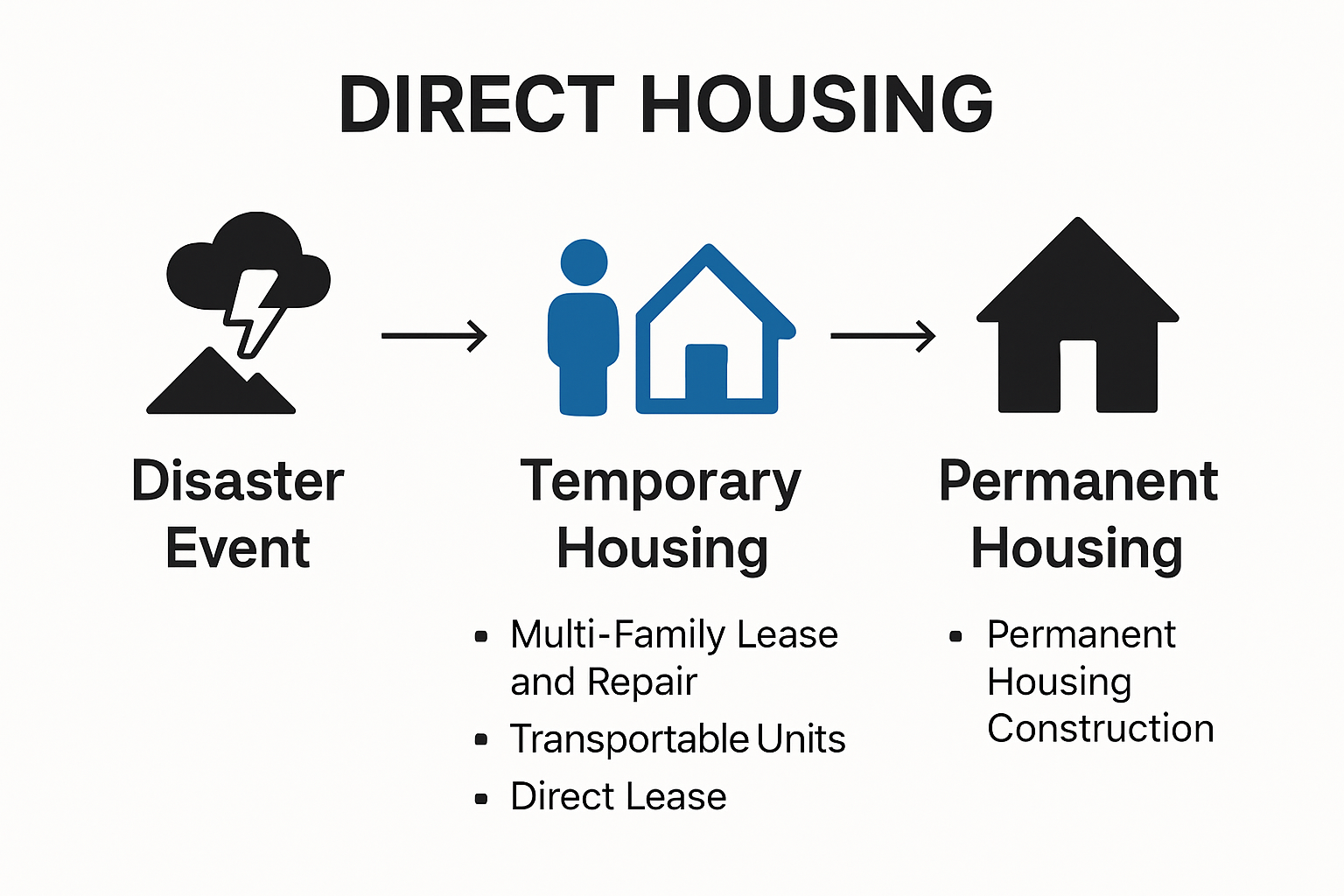 Infographic showing direct housing process options and steps