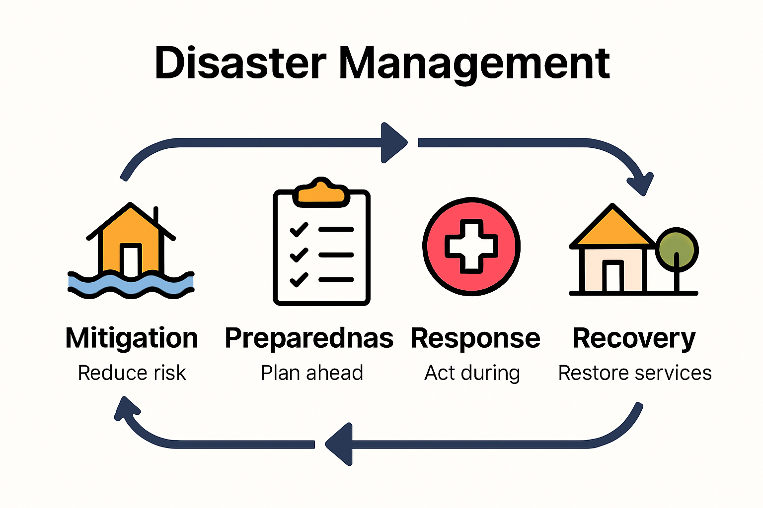 Infographic showing the four phases of the disaster response chain
