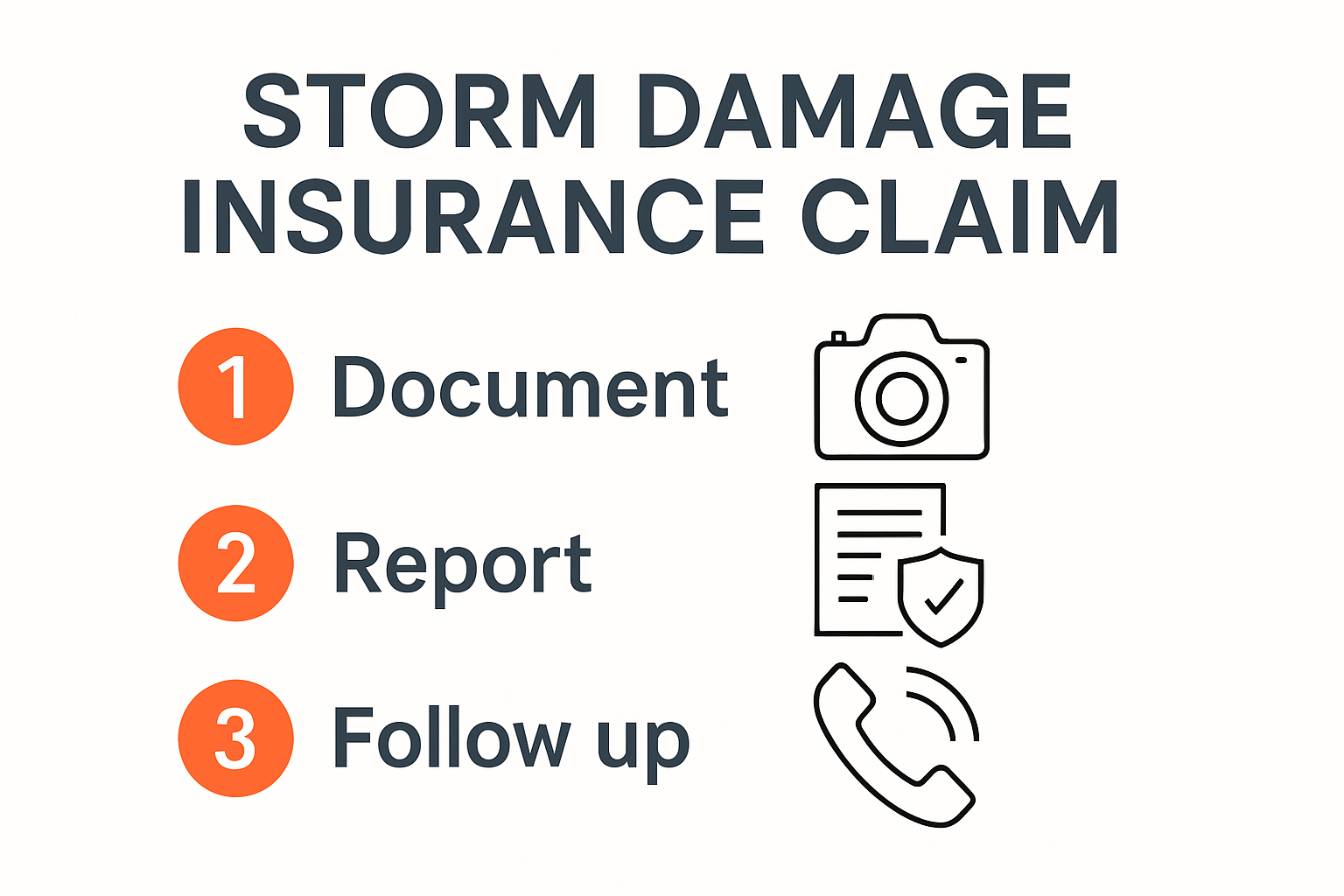 Storm Damage Insurance Tips 2025: Charlotte Property Guide 2 Infographic showing steps for storm damage insurance claims
