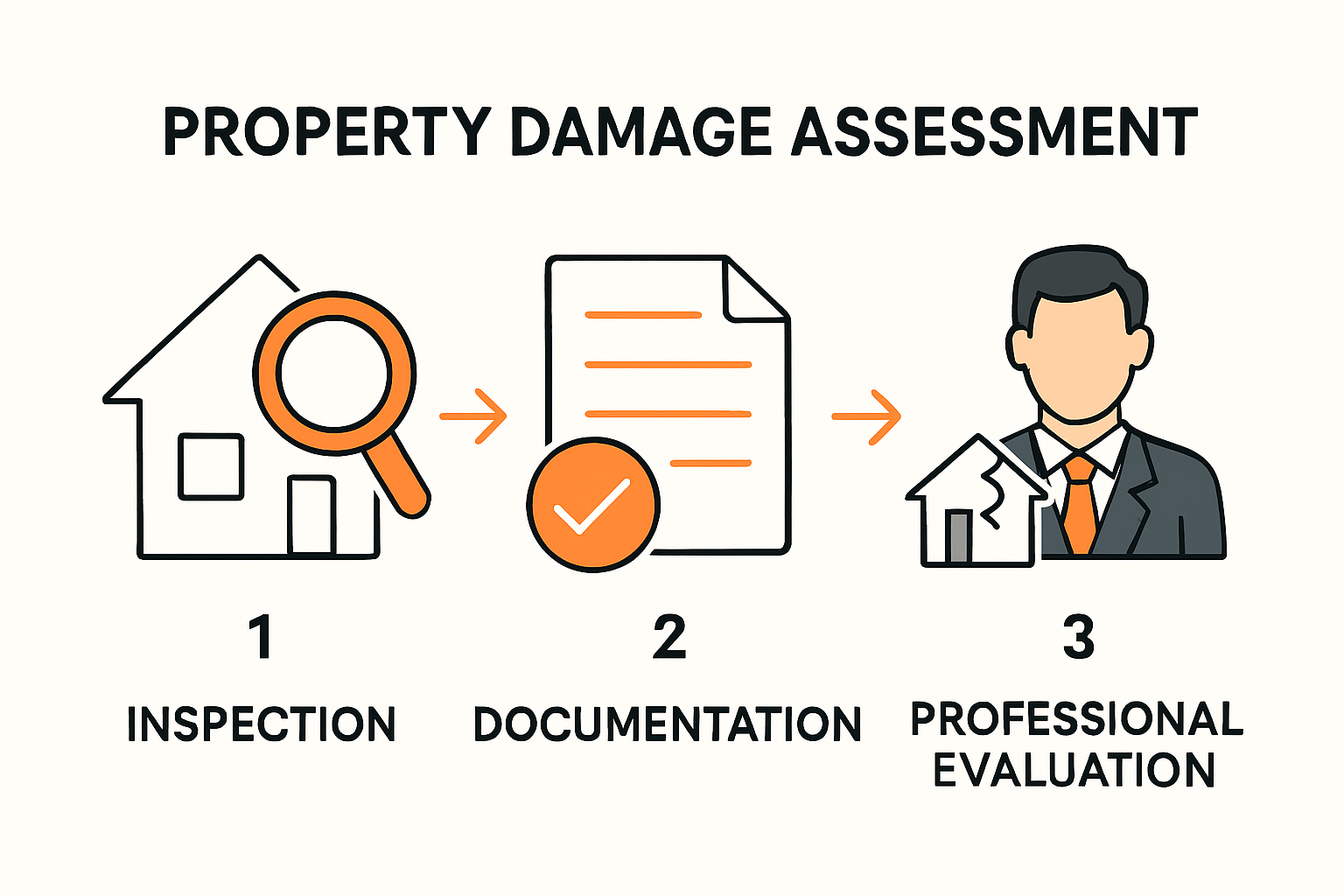 Property Damage Assessment in Charlotte: 2025 Guide for Owners 2 Infographic showing steps of property damage assessment process