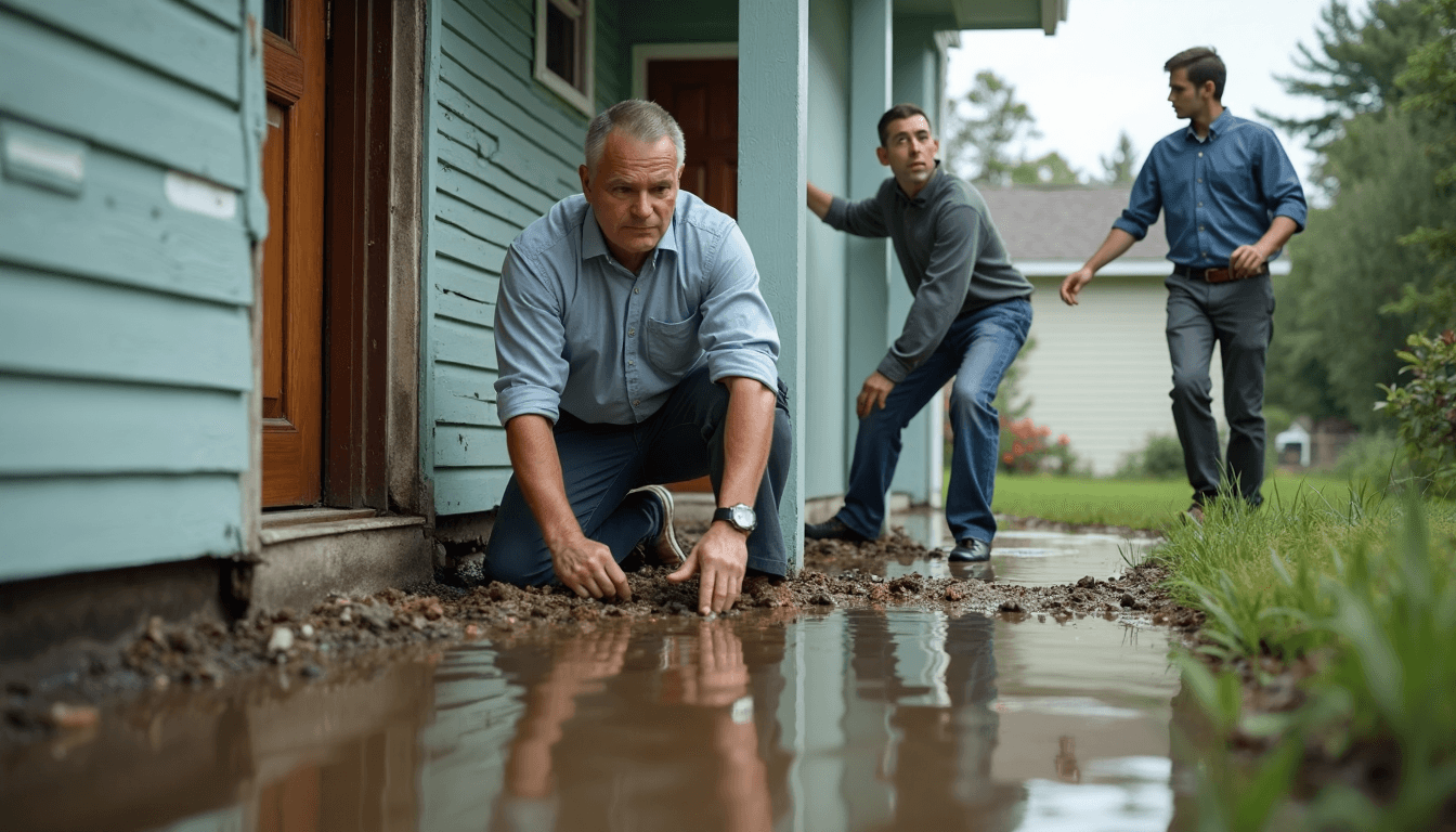 Understanding the Impact of Storms on Properties in Charlotte NC 2025 3 Property owner with specialist inspecting home storm flooding