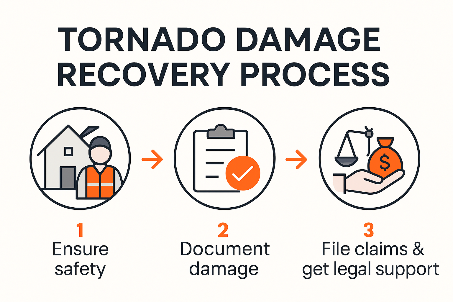 Step-by-step tornado damage recovery process infographic