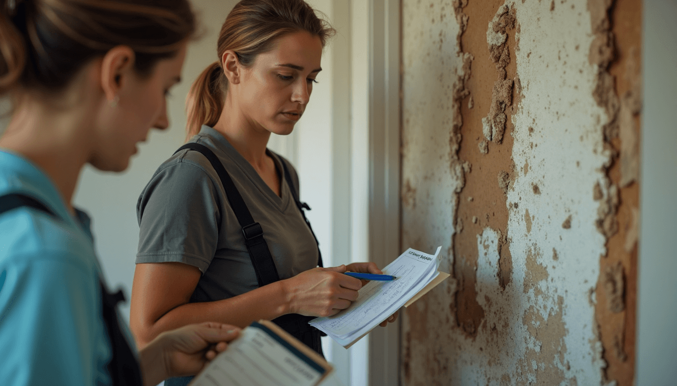 Property Damage Estimate Guide for Charlotte NC Owners 2025 1 Homeowner with restoration team assessing property damage in Charlotte.