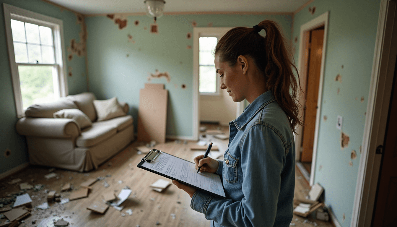 Property Damage Estimate Guide for Charlotte NC Owners 2025 3 Homeowner documenting storm damage with camera and notes.