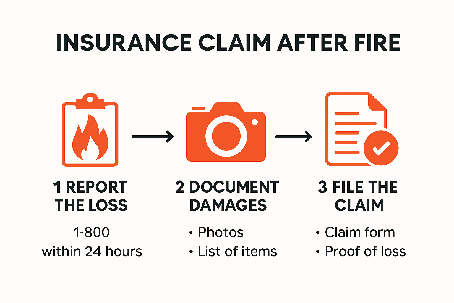 Insurance Claim After Fire: A Charlotte, NC Guide 2025 2 Visual summary of fire insurance claim steps and documents