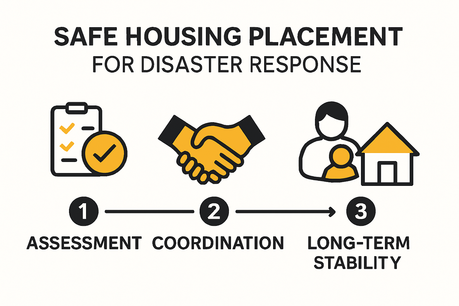 Infographic showing safe housing placement steps in disasters