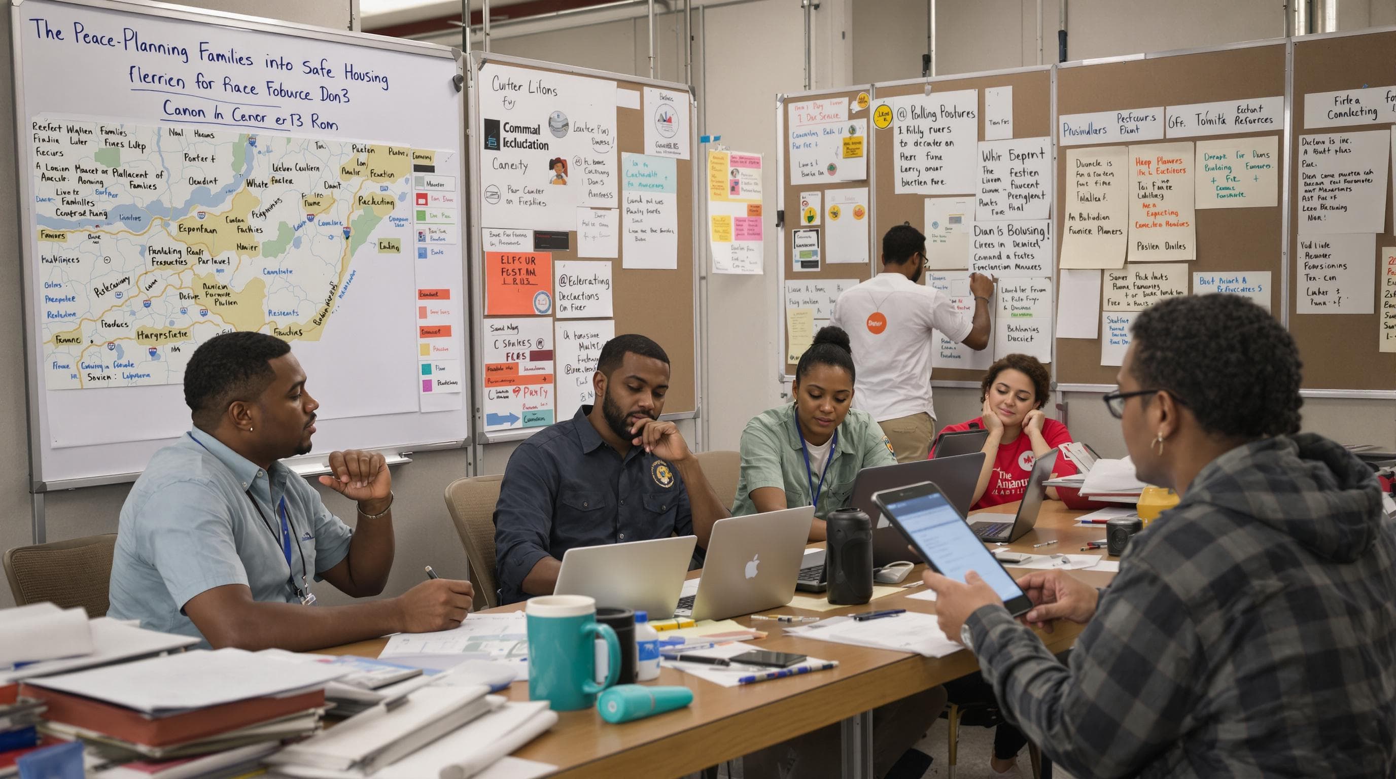 Officials and aid workers collaborate on temporary housing coordination