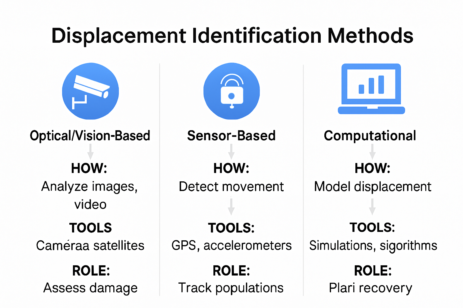 Infographic comparing displacement identification methods