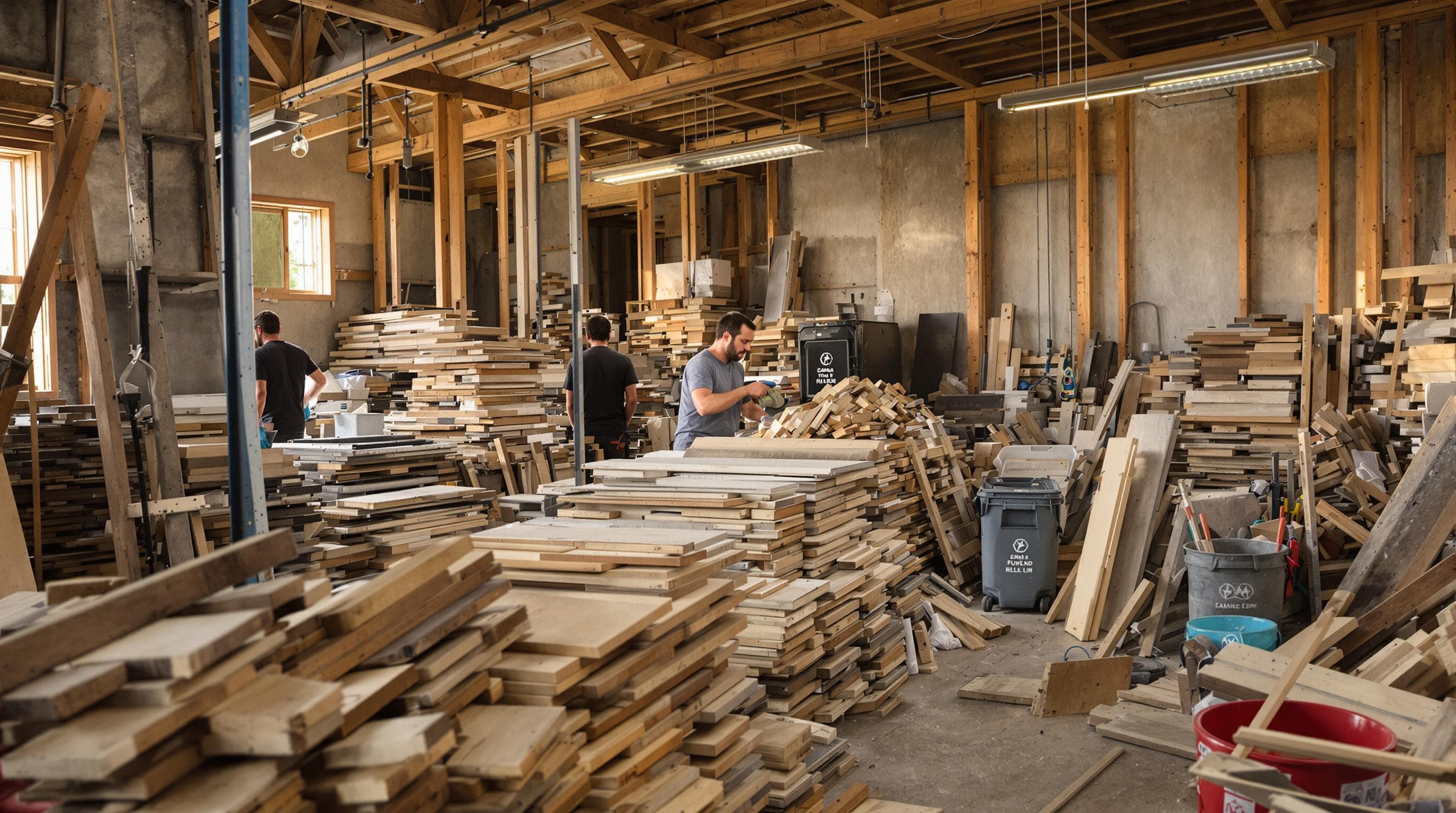 Eco-Friendly Restoration Methods for Charlotte, NC in 2025 3 Contractors sorting recycled and eco-friendly building materials during restoration