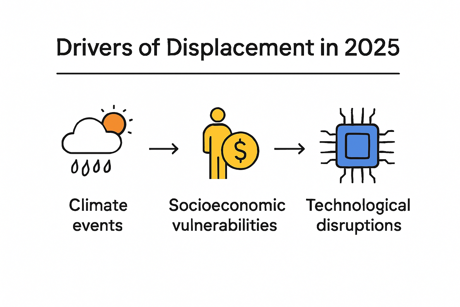 Infographic showing key displacement drivers in 2025