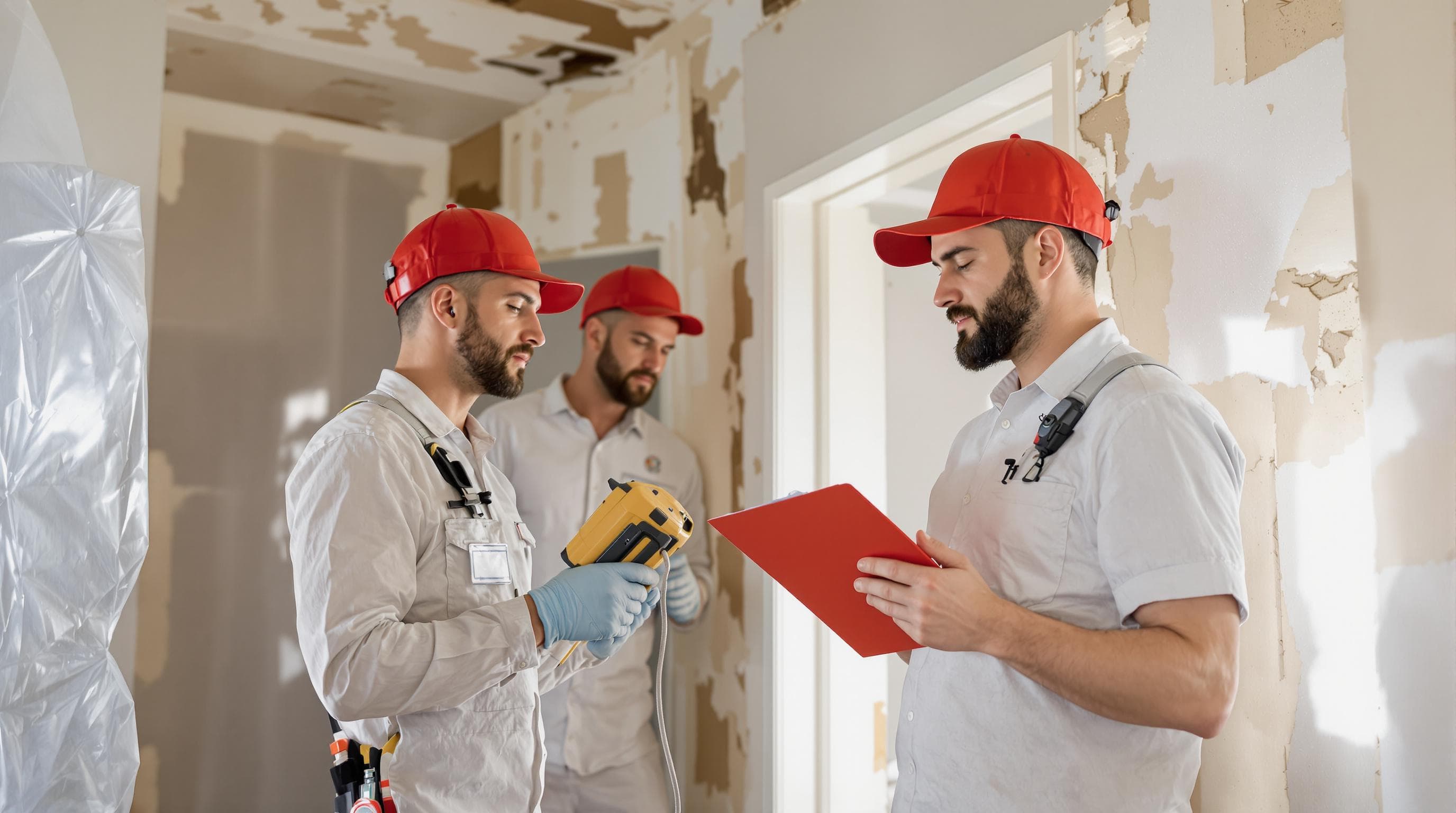 Typical Restoration Costs in Charlotte NC: 2025 Guide 3 Restoration crew assessing home damage costs in Charlotte