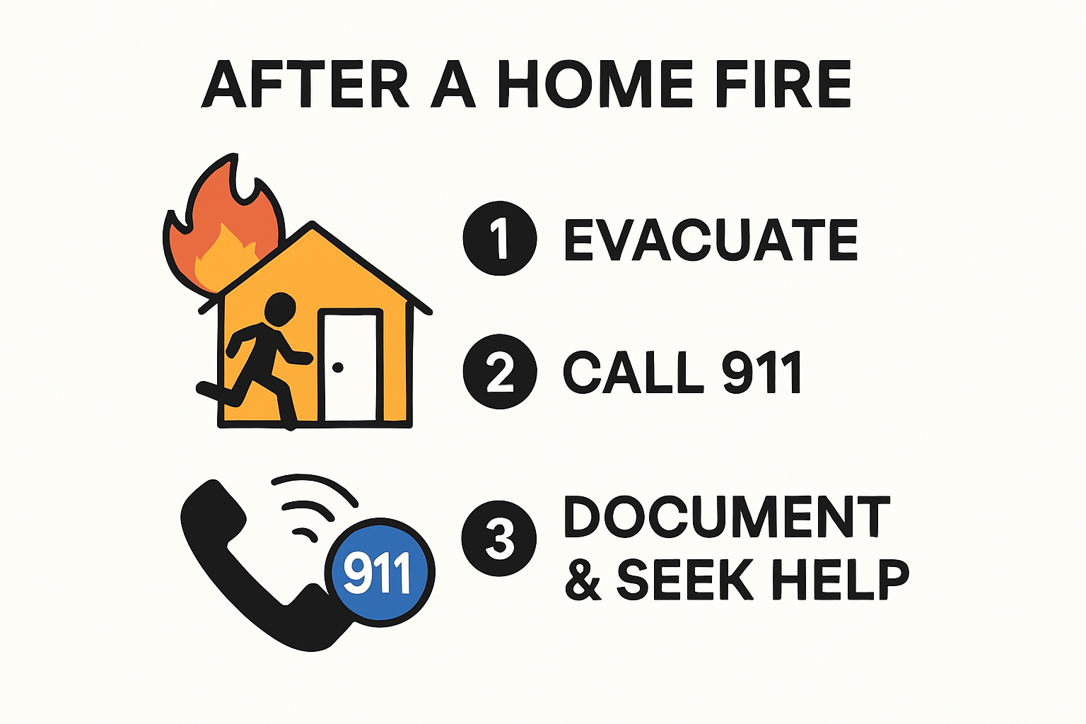 Infographic illustrating key steps after a home fire
