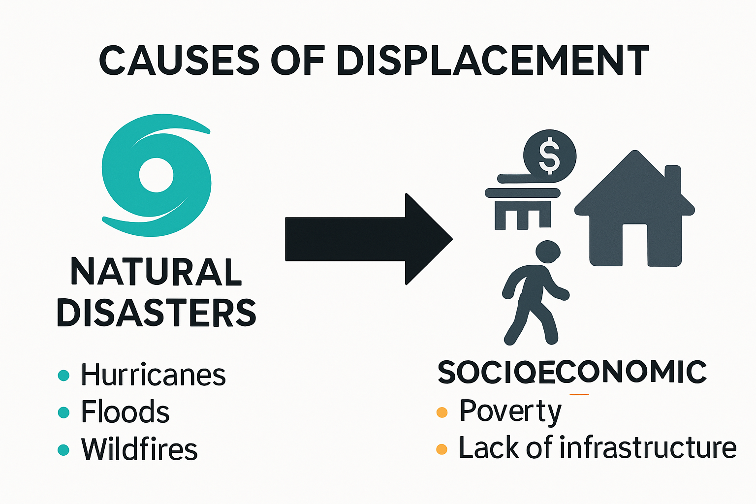 Infographic showing main causes of displacement