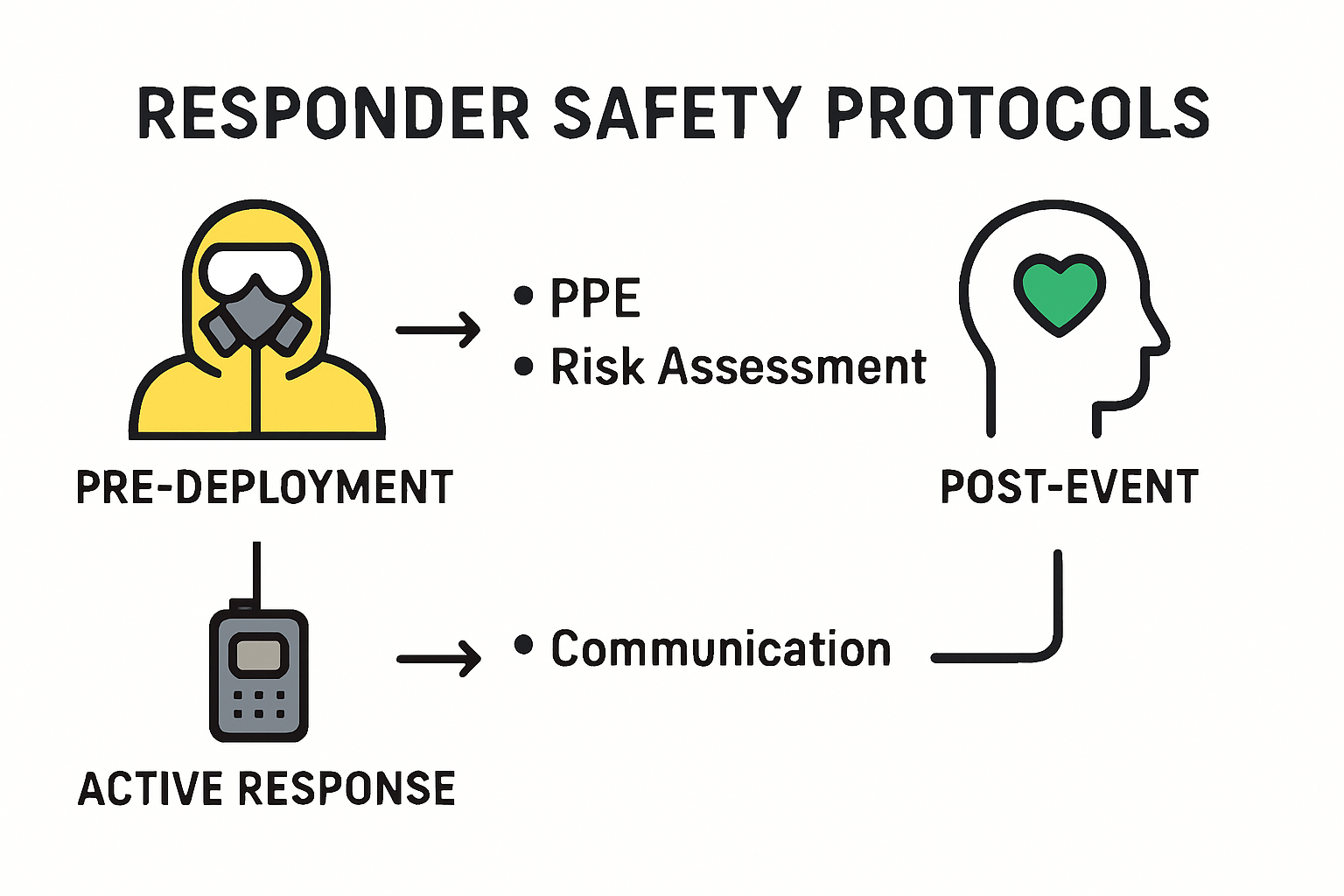 Infographic illustrating key responder safety protocols and elements.