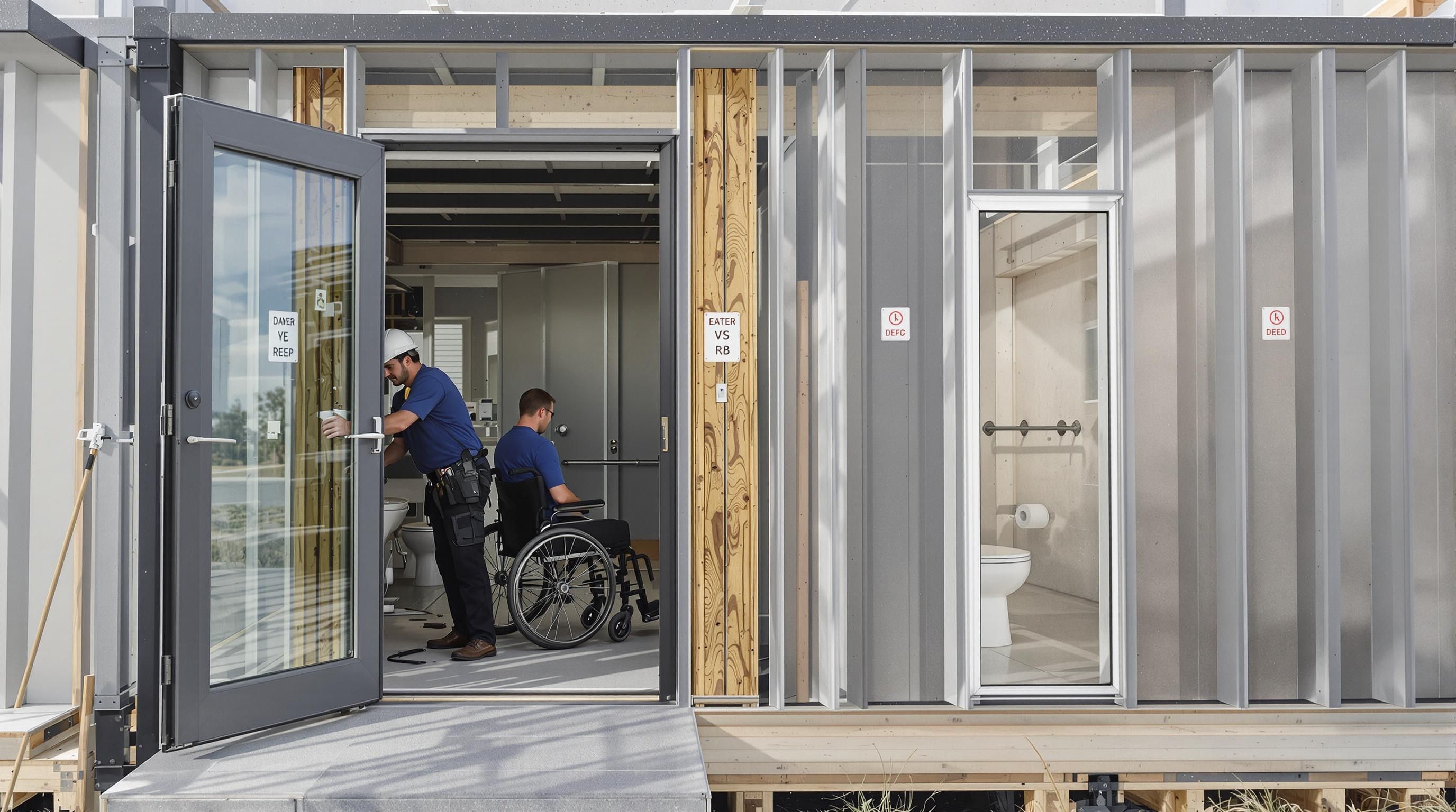 Temporary modular housing with accessible entry and adaptive features