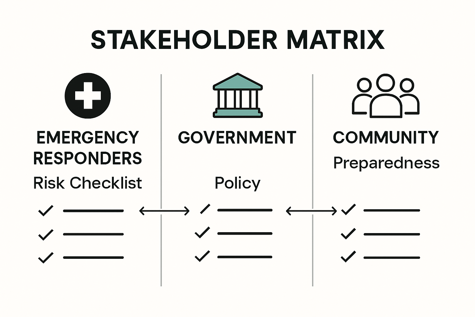 Infographic comparing stakeholder roles in disaster recovery checklists