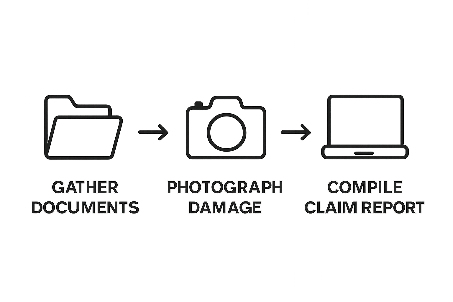3-step claim documentation process in simple icons