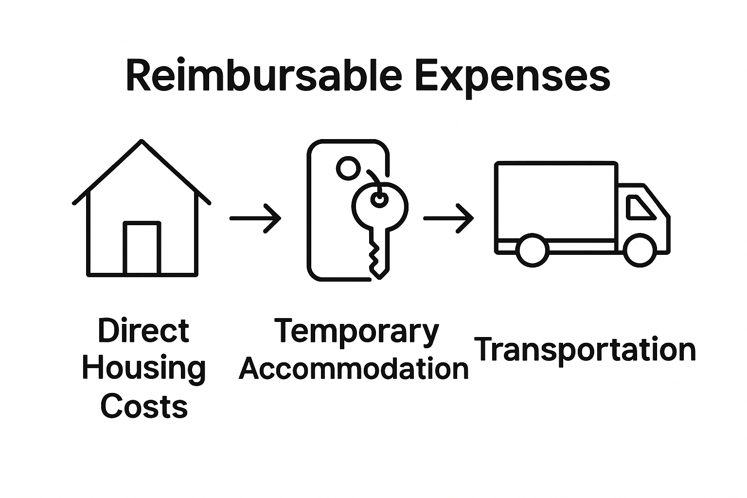 Three simple icons showing main reimbursable housing expenses