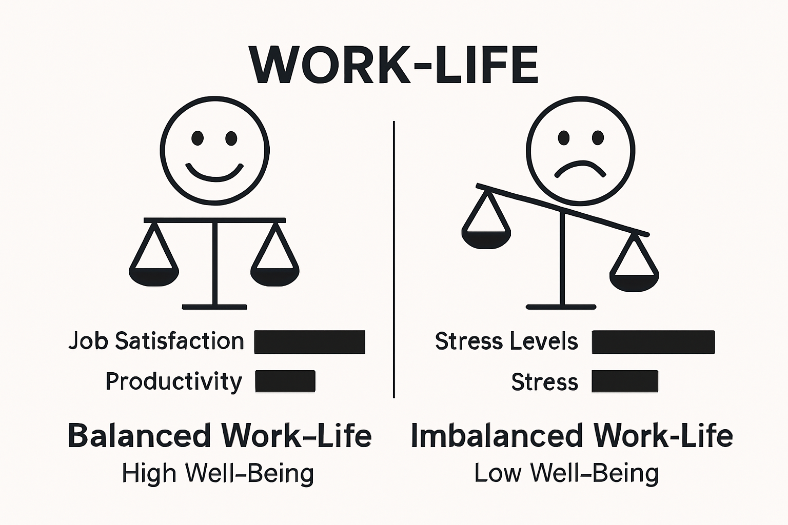 Work-life balance versus imbalance comparison: job satisfaction, productivity, stress