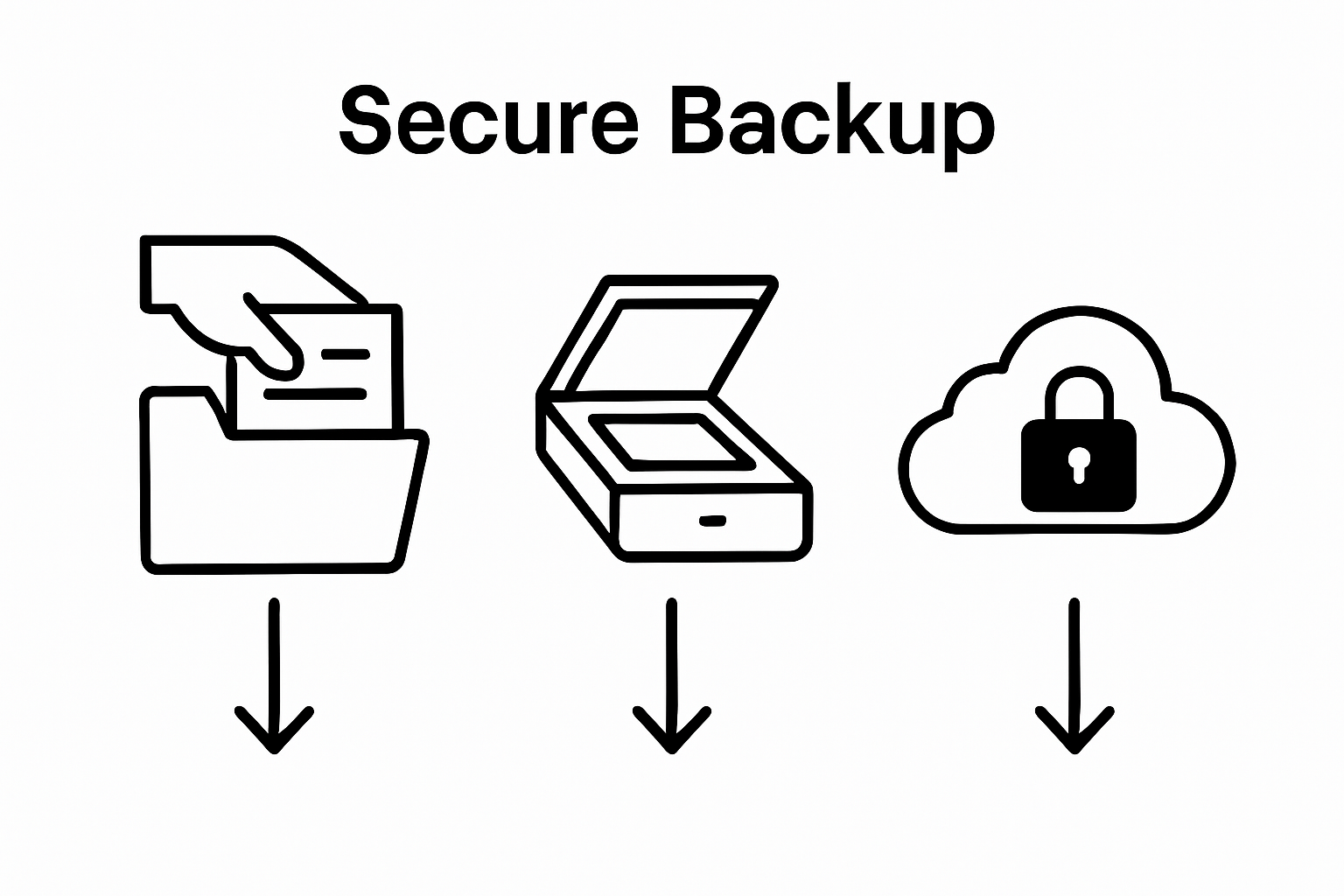 Three-step infographic: collect papers, digitize with phone, store securely