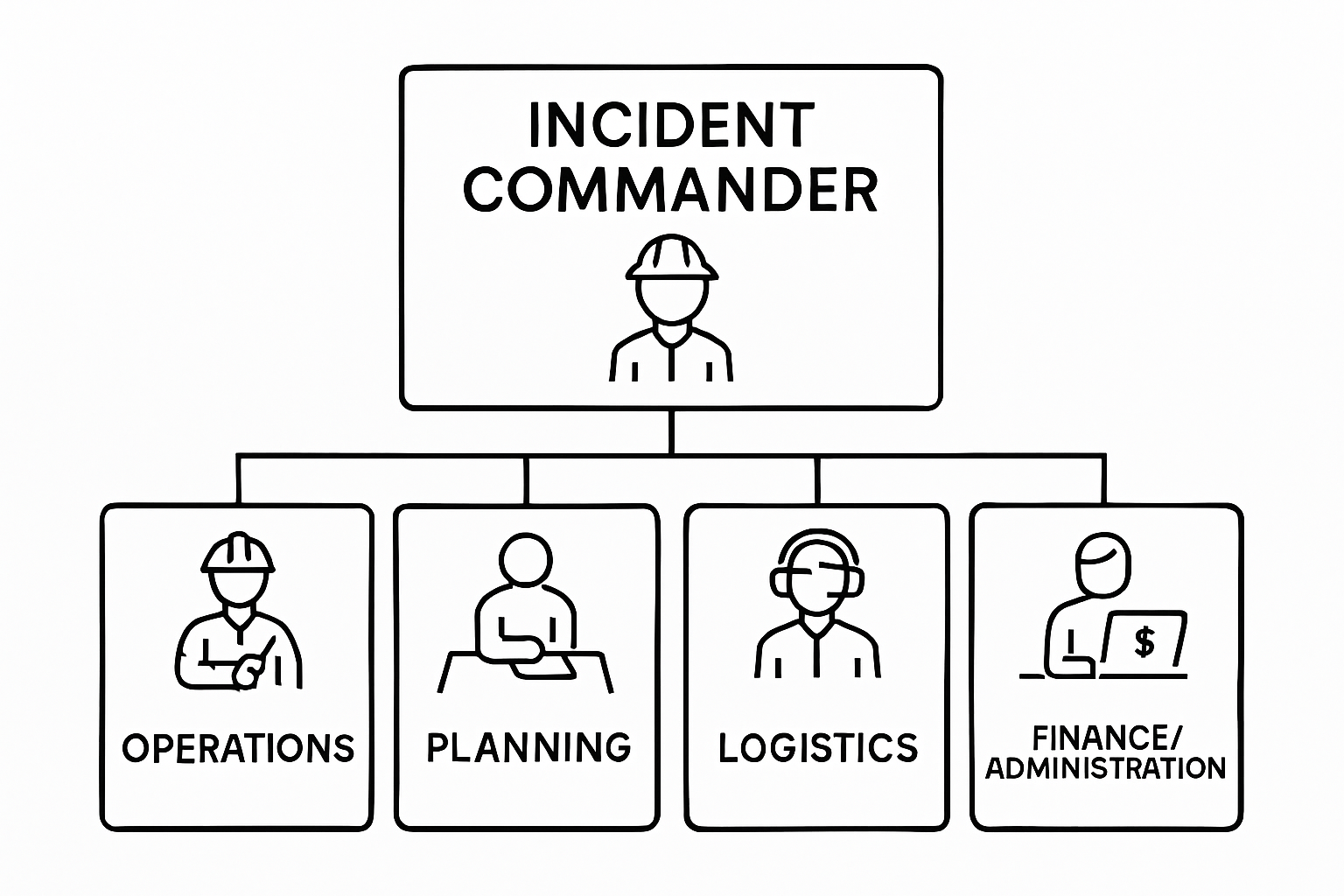 Flowchart of incident command roles with icons
