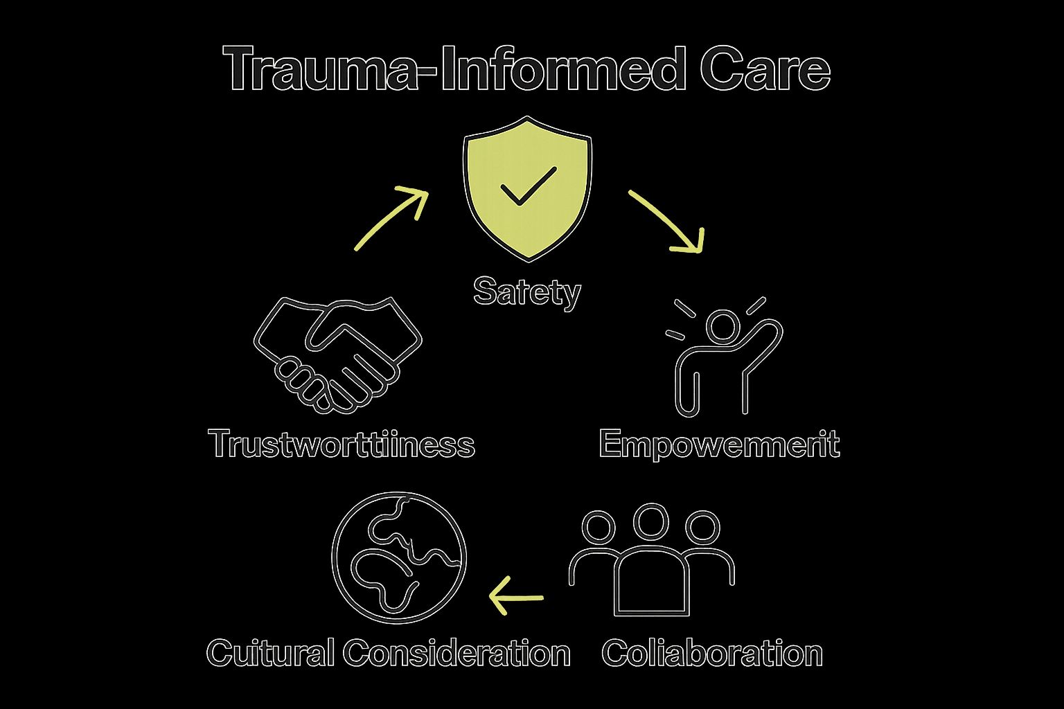Infographic showing five trauma care core values as icons