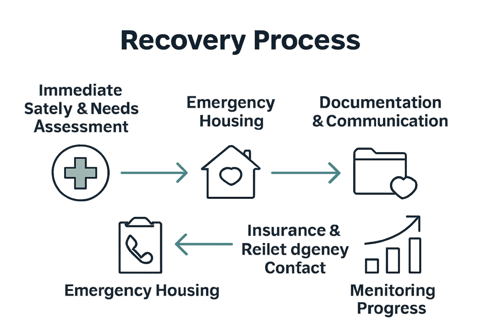 Disaster recovery process illustrated as five steps.