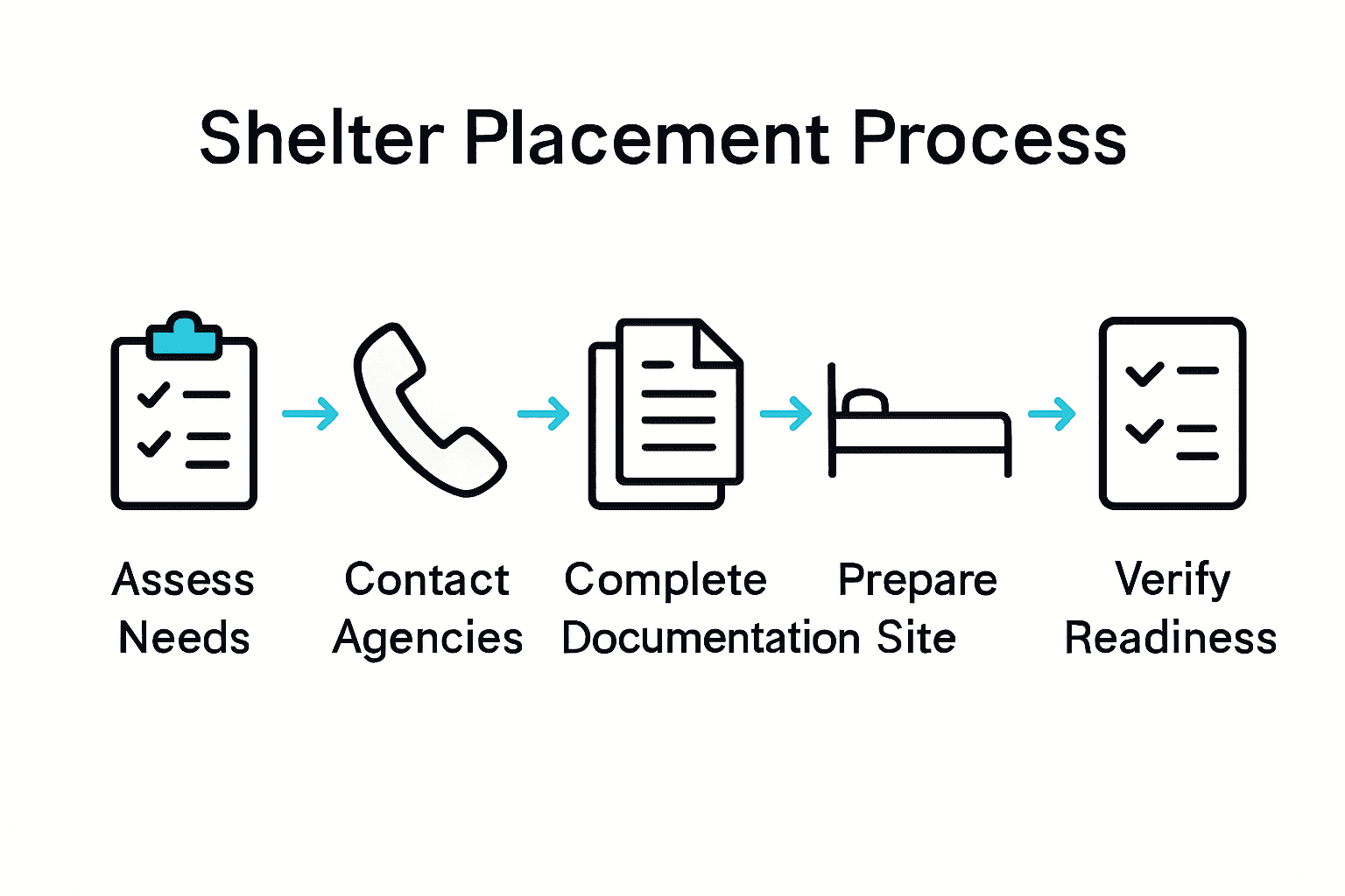Shelter placement process flowchart with icons