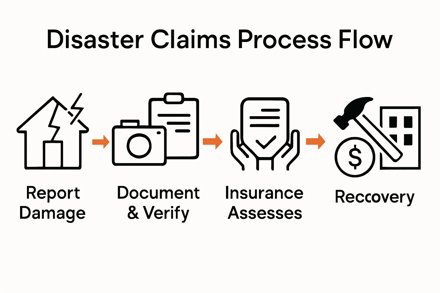 Disaster claims process stages from reporting to recovery
