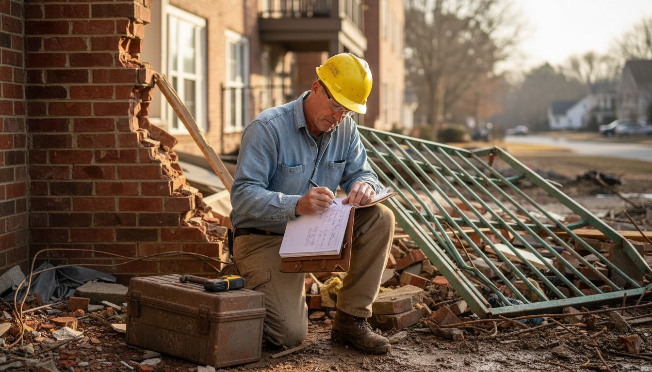 Engineer performing disaster site risk assessment