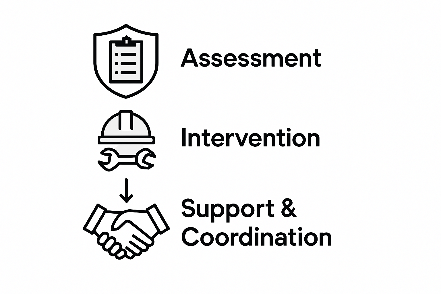 Three-step mitigation company process infographic
