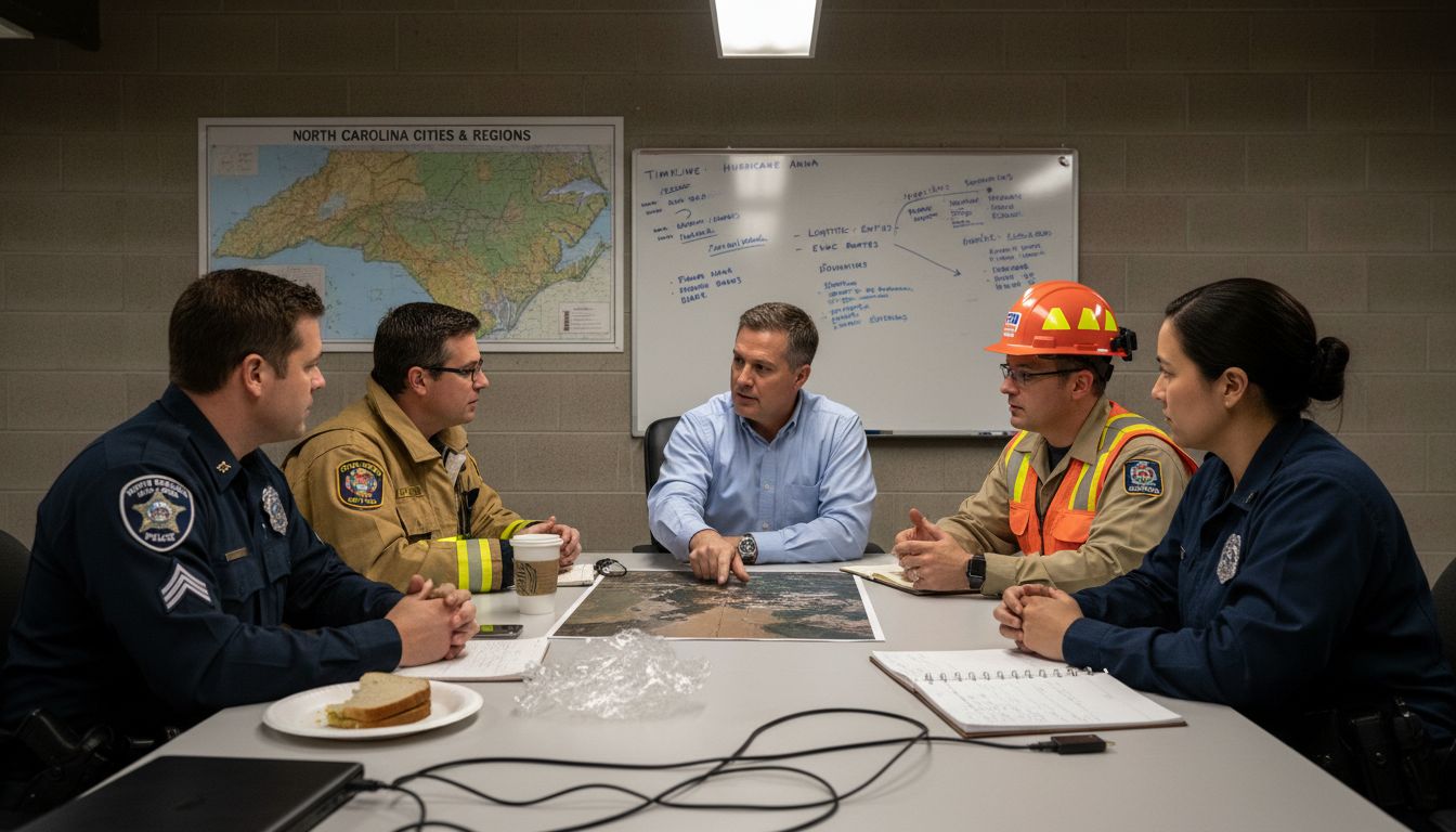 Multi-agency team planning disaster response together