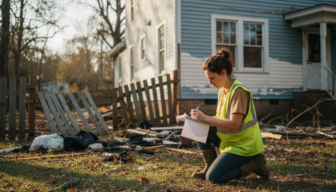 Surveyor recording storm impacts outdoors