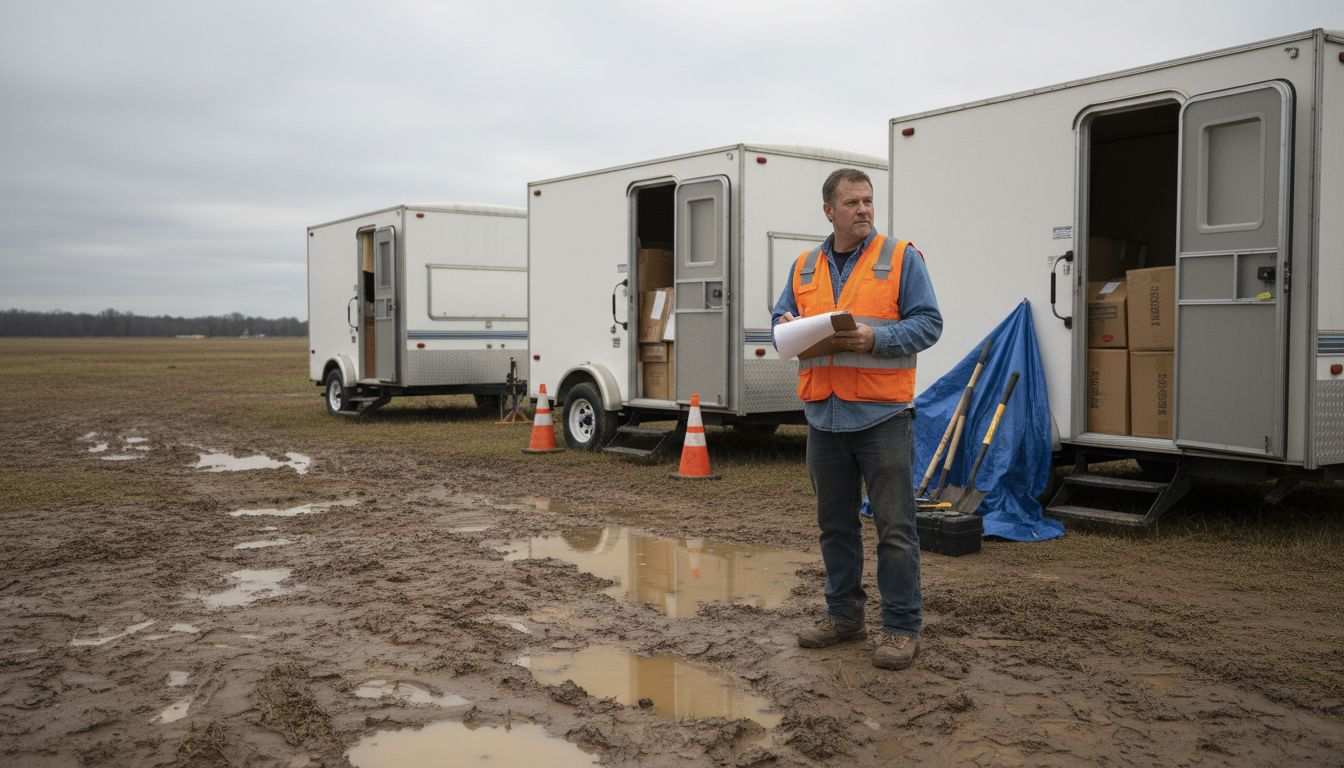 Inspector checks temporary disaster housing trailers
