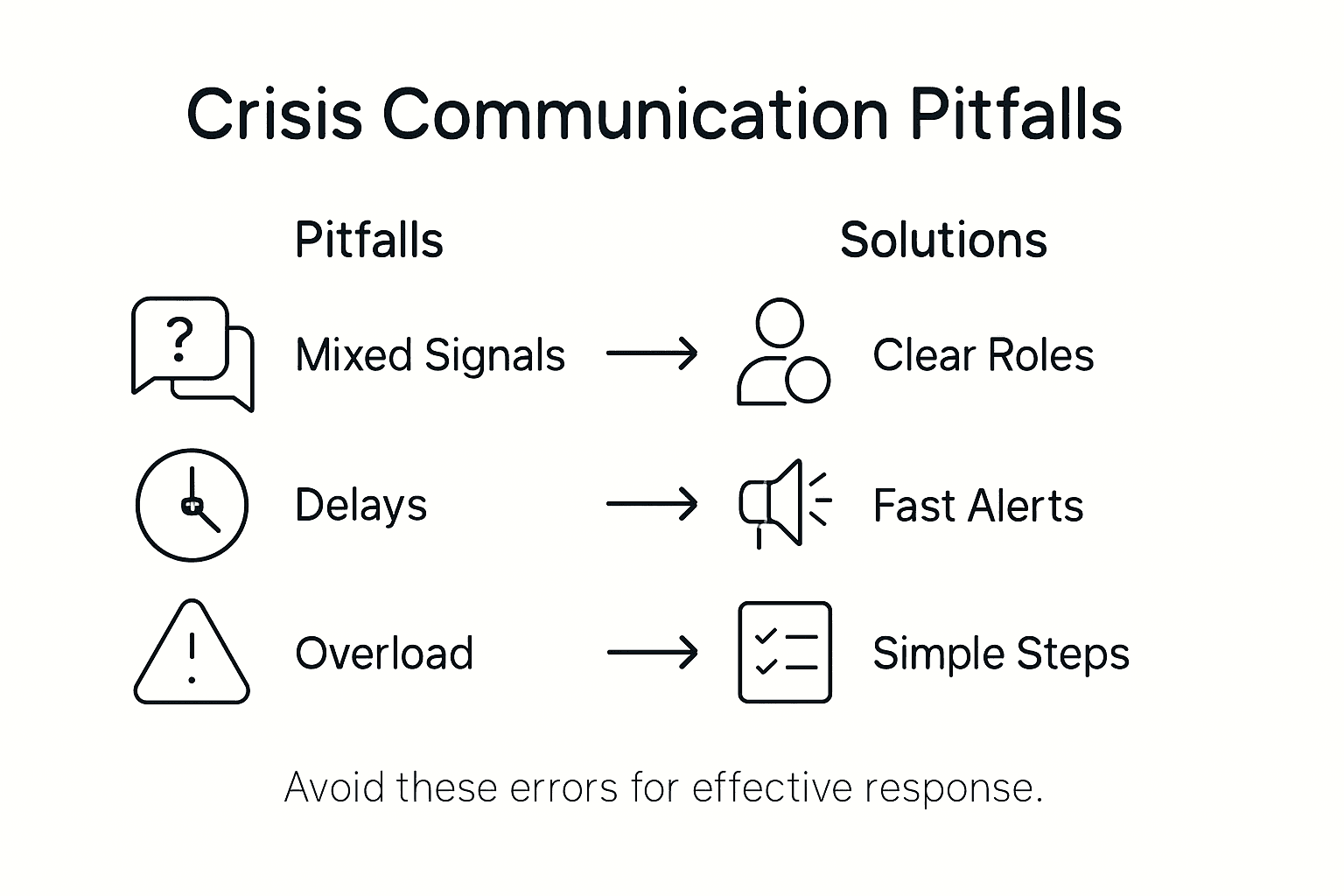 Infographic showing common crisis communication errors and fixes