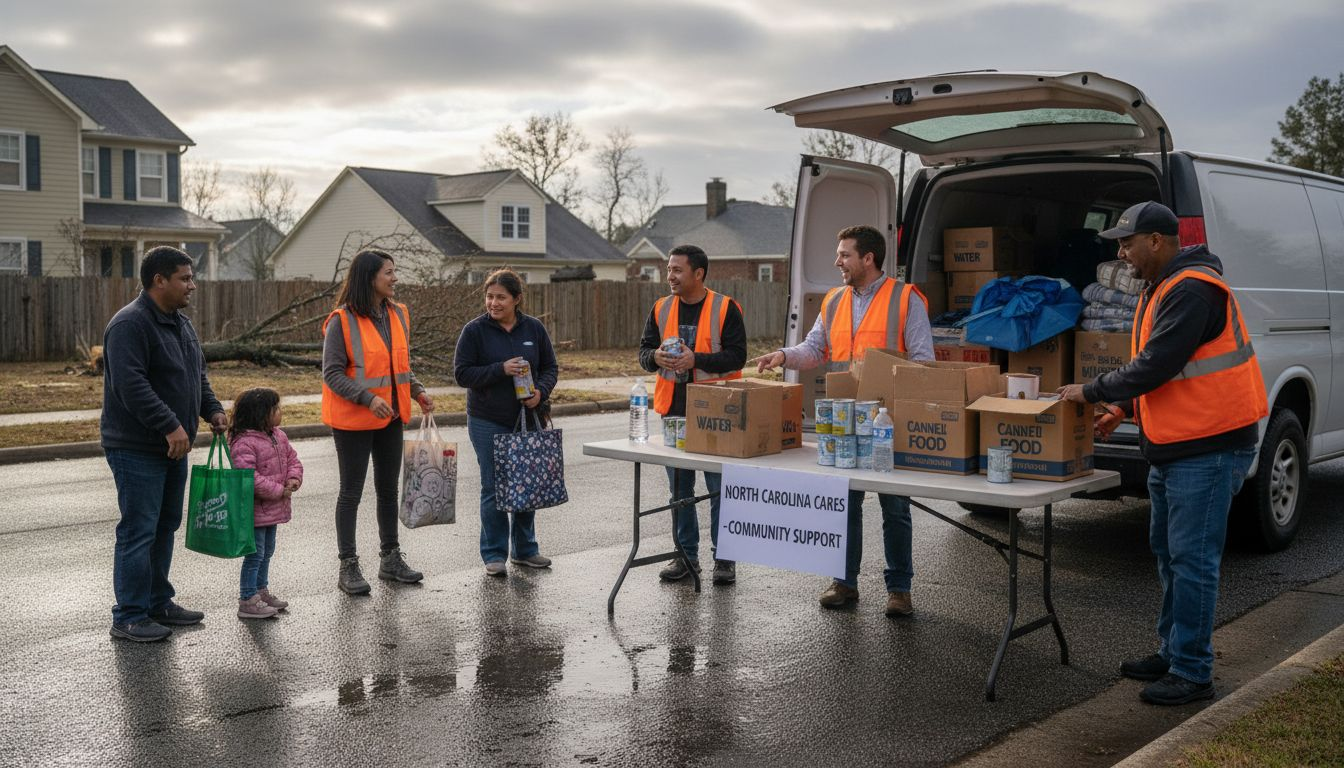 Volunteers distributing emergency supplies after disaster