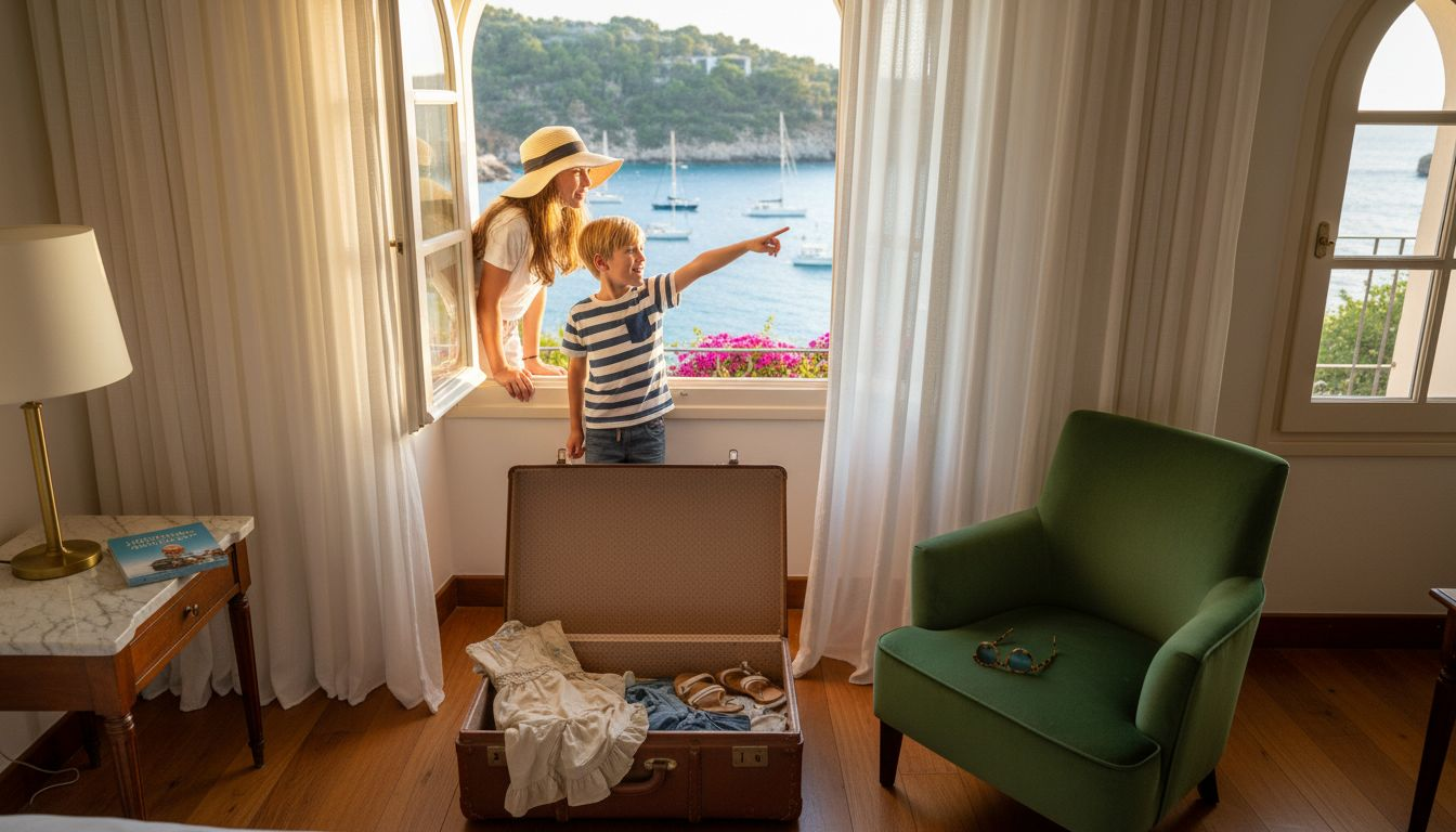 Children admiring exclusive family travel destination