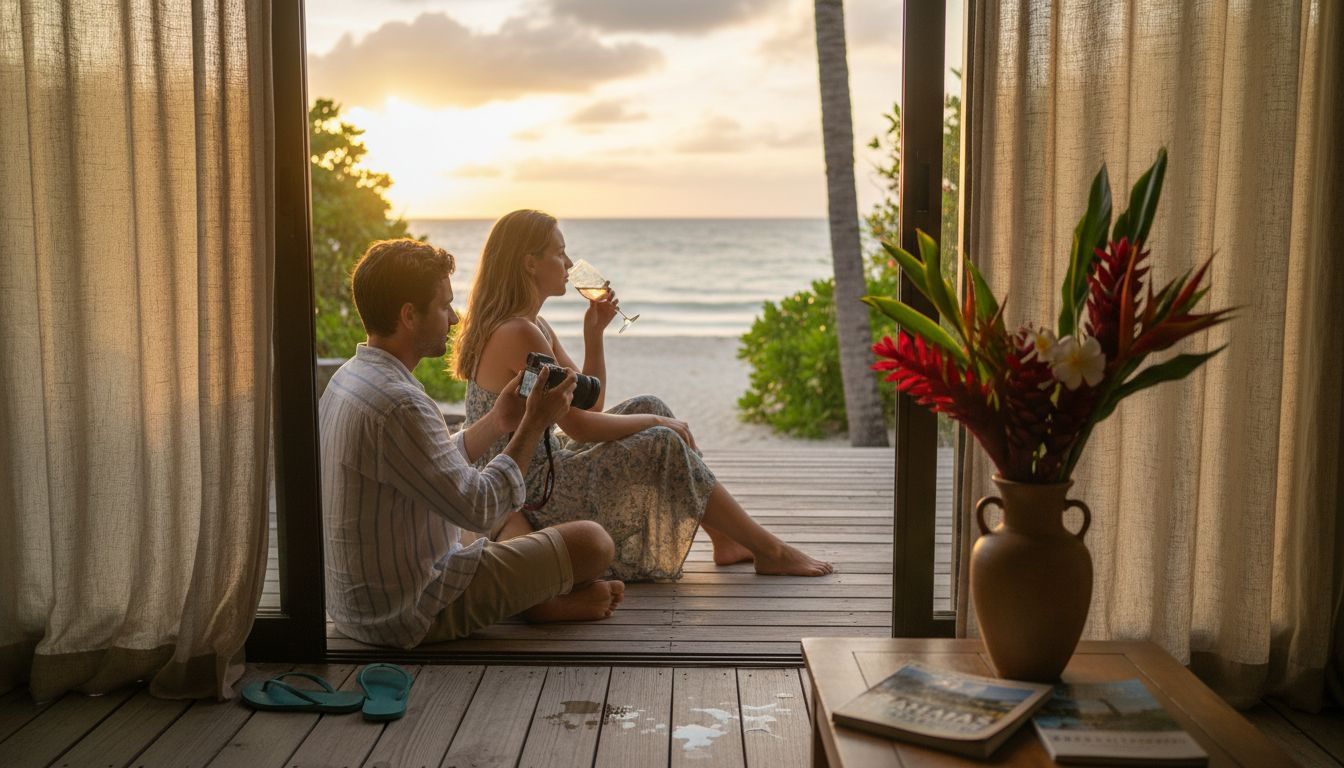Private villa sunset with honeymoon couple