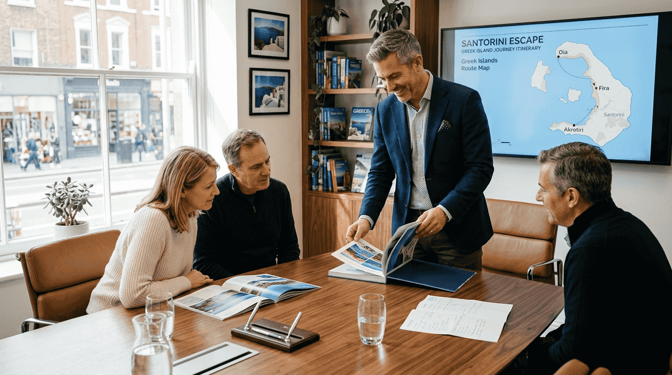 Luxury travel agent presenting customized trip